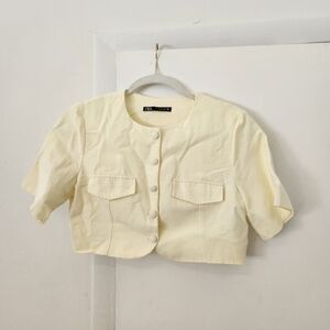 Butter Yellow Button-Up Cropped Jacket